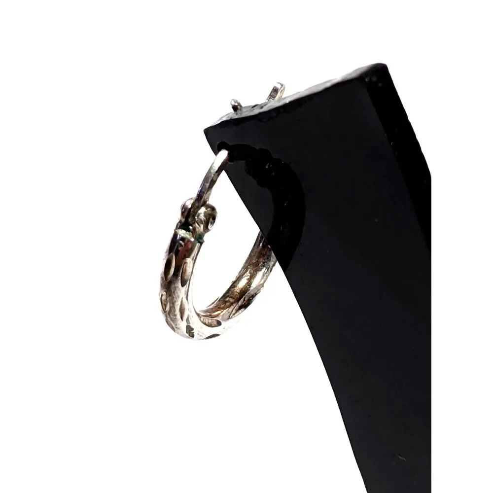 Sterling Silver Hoop Earrings Diamond Cut Small 16mm Preppy Coquette Whimsigoth